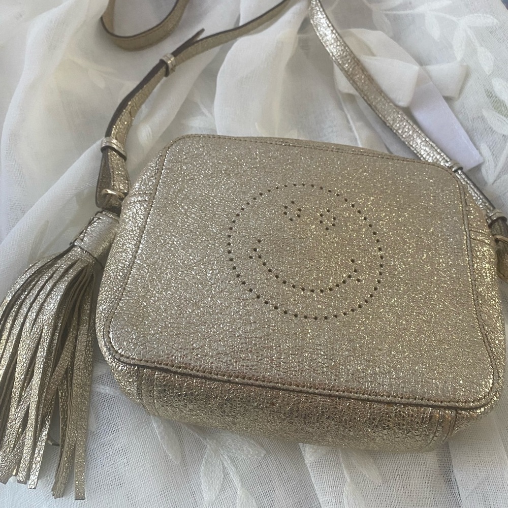 Anya Hindmarch Smiley Face Metallic Gold Crossbody Shoulder Bag